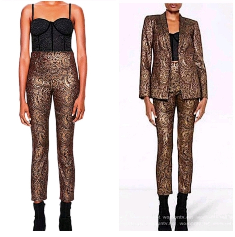 Alice + Olivia  Lamè Paisley Printed Straight Leg Pants Size 10 NWT - Picture 3 of 15